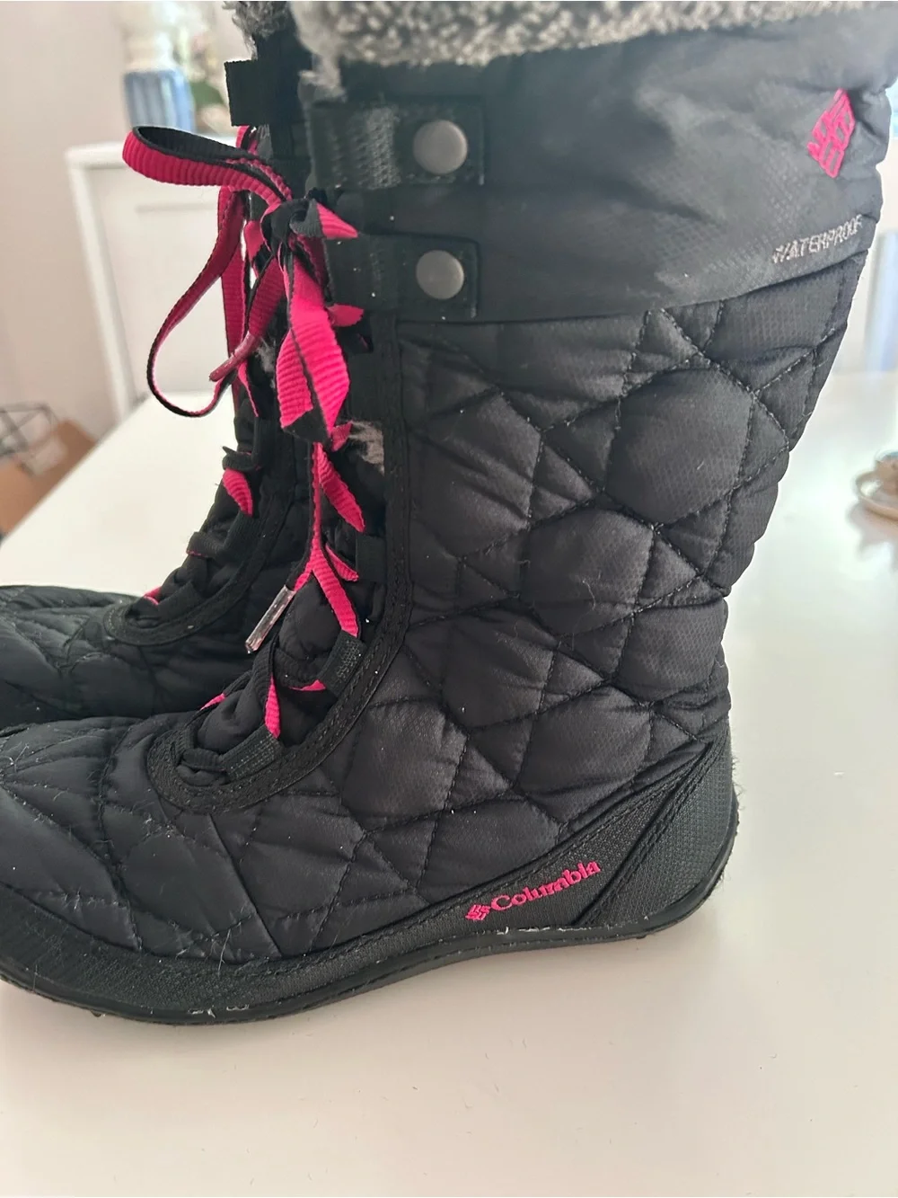 Columbia Black and Pink Winter Lace Up Boots